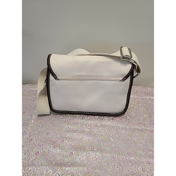 Vintage New Lands End Beige Canvas Crossbody Purse W/BROWN Leather Strap Trim - Picture 5 of 8